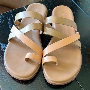 Cole Haan Tan and Brown Leather Strappy Slide Sandals